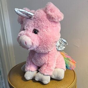 Pink Plush Unicorn with Silver Horn